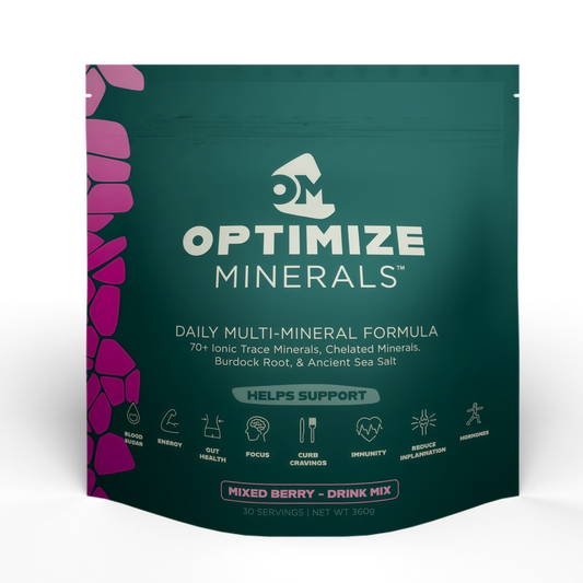 Optimize Minerals Multi Mineral Daily Formula – Magnesium, Electrolytes & Trace Mineral Supplement Powder - Gluten Free Vitamins Drink - Mixed Berry, 30 Servings